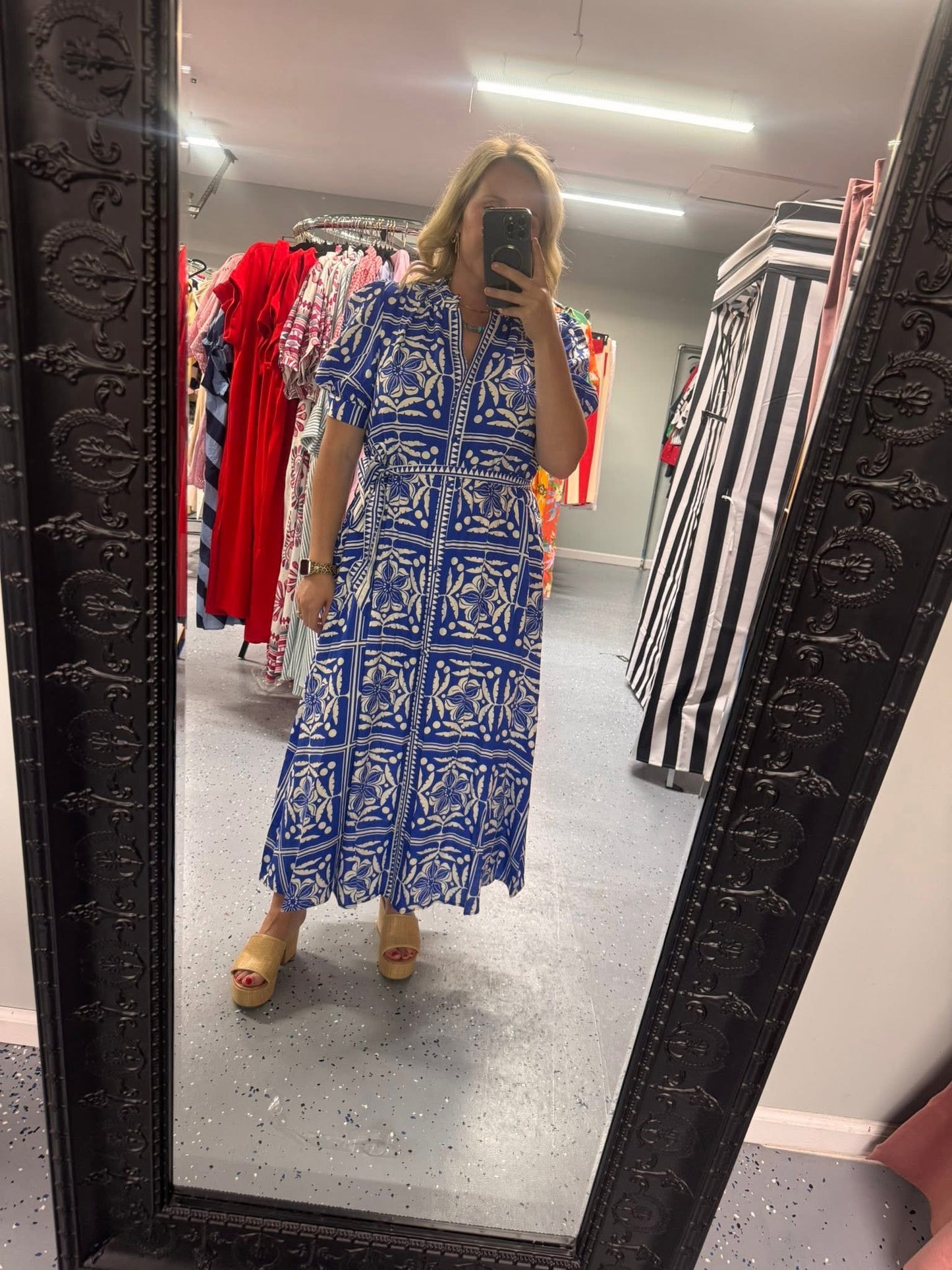 Blue gigio button dress