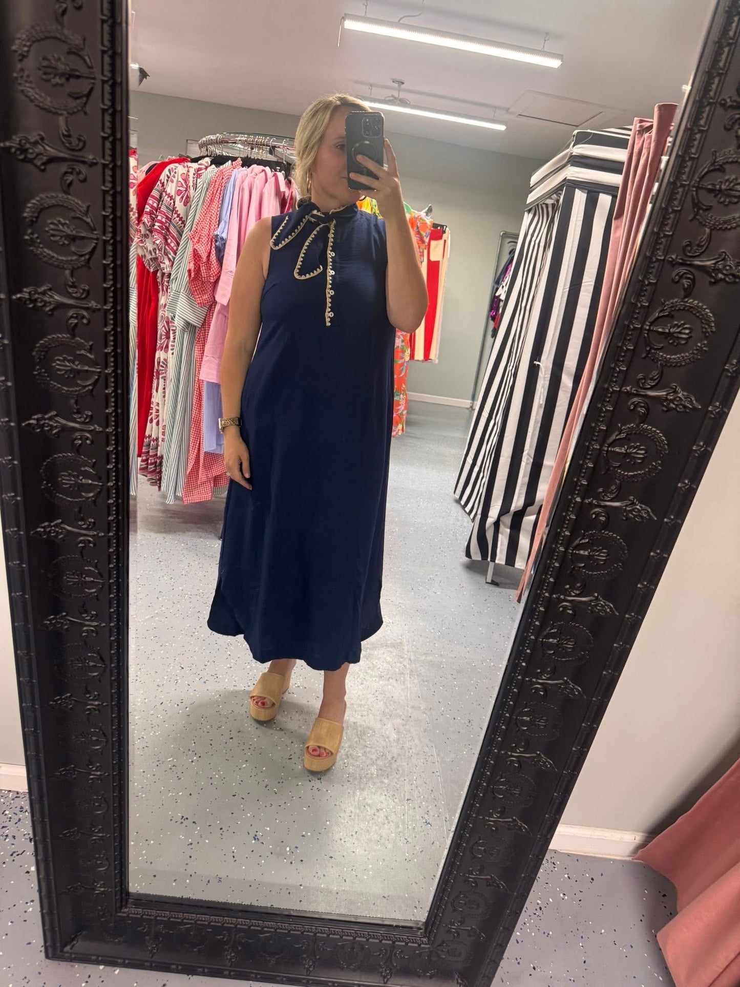 Navy blue tie dress
