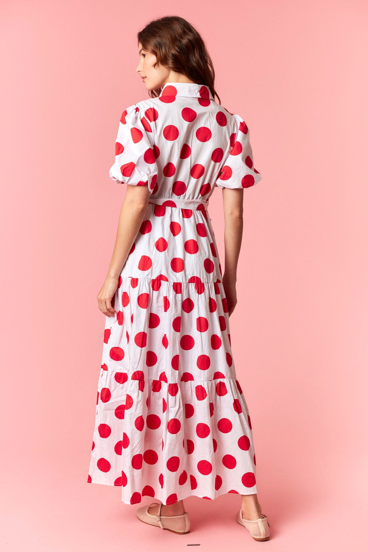 Red and white polkadot dress