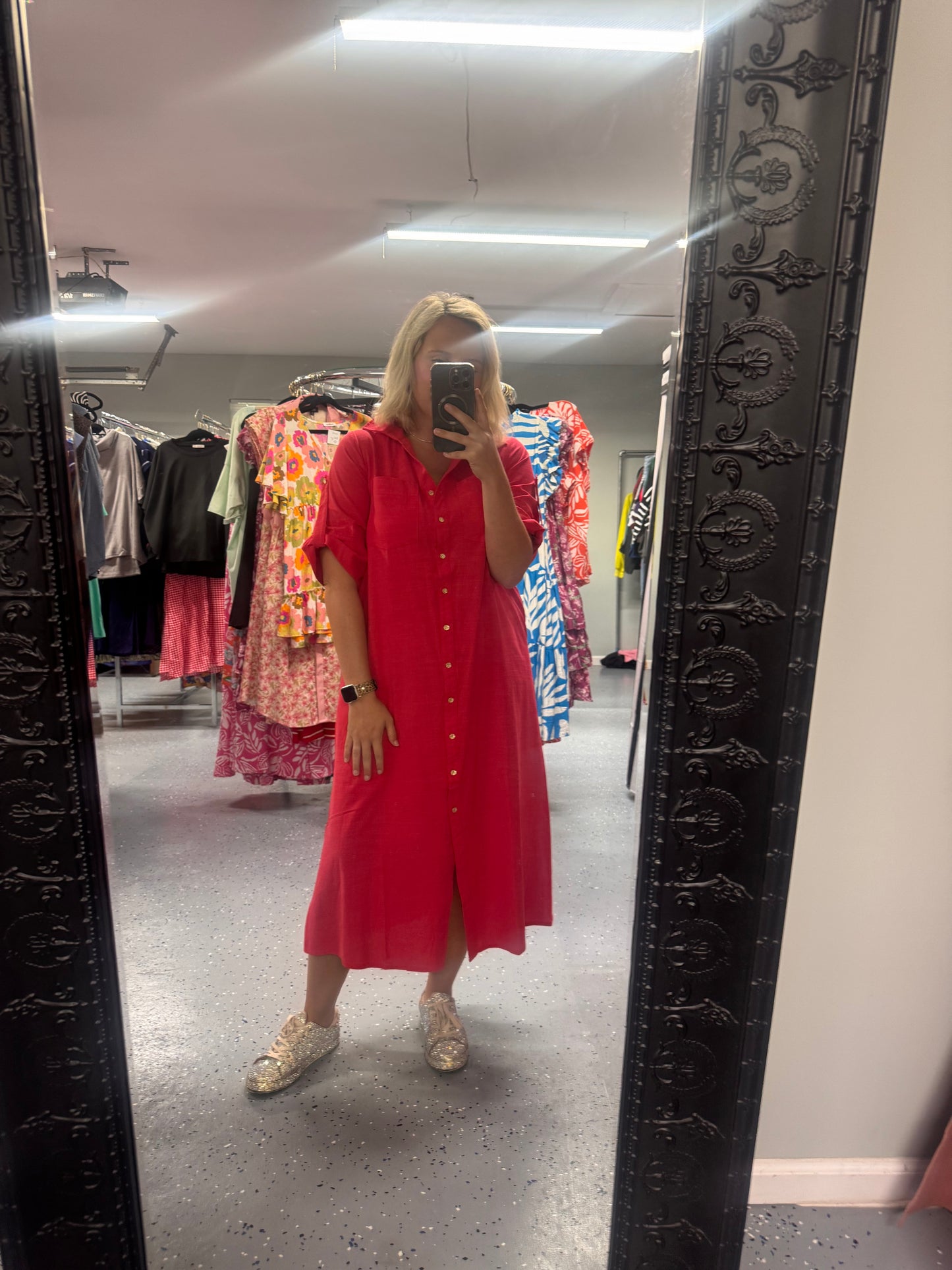 Red button dress