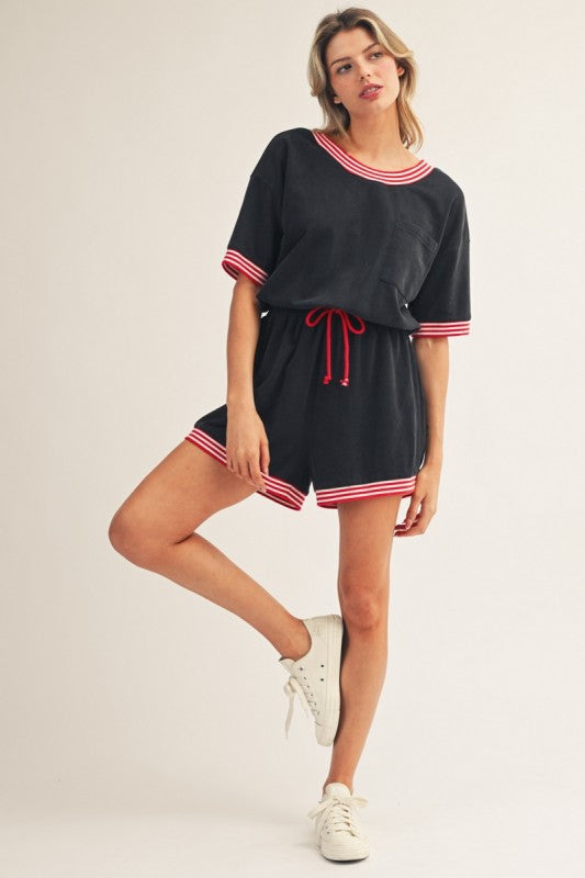 Red and black romper