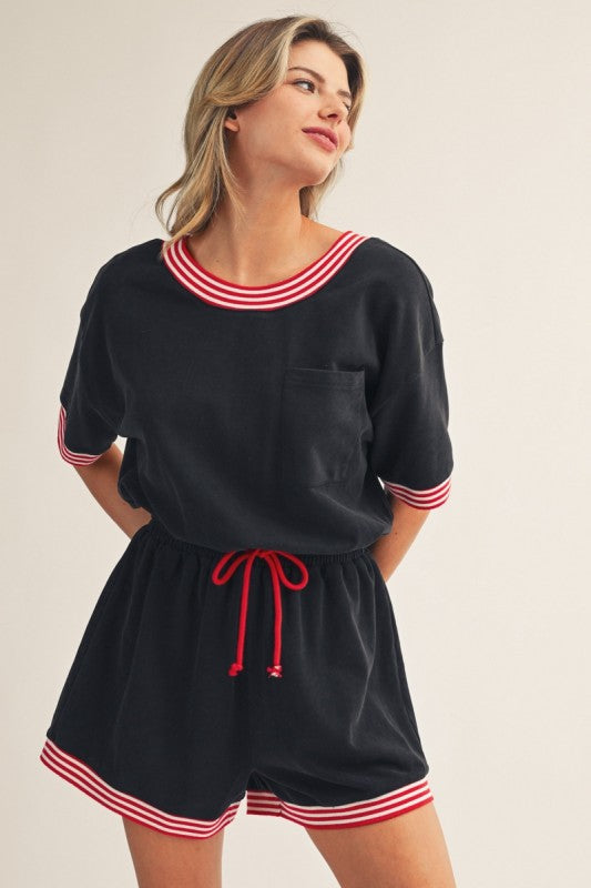 Red and black romper