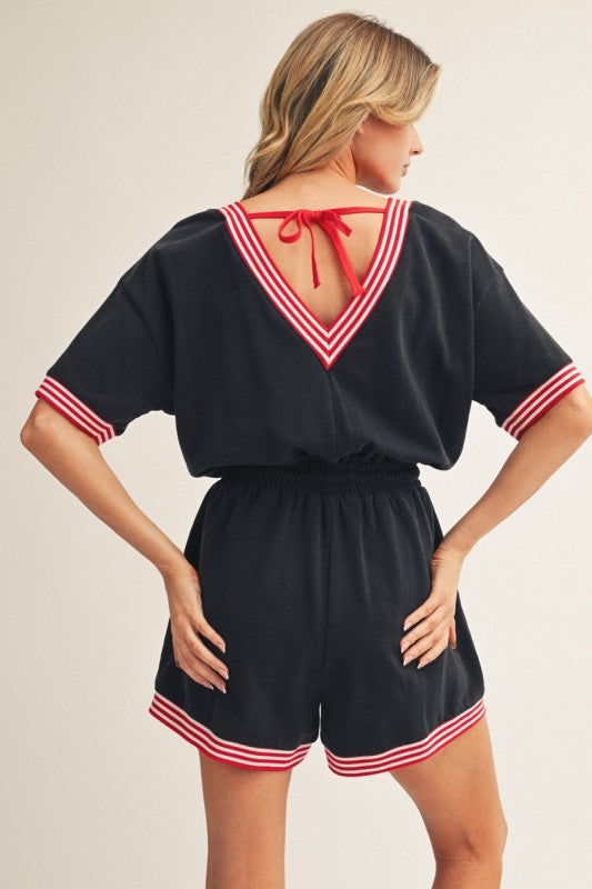 Red and black romper