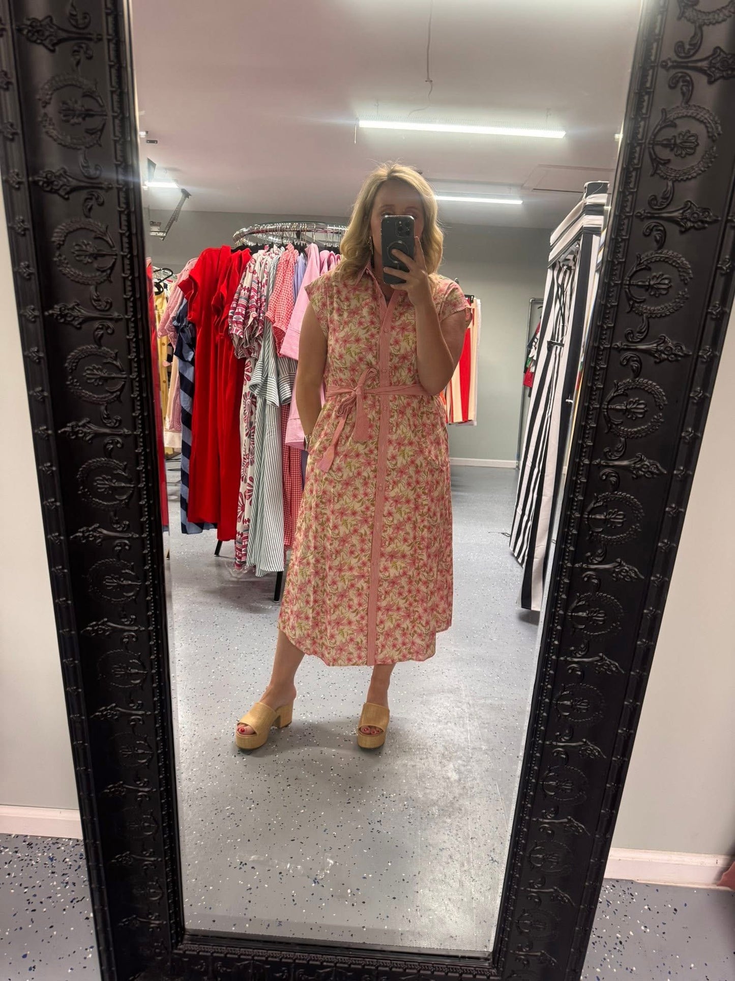 Pink floral tie dress