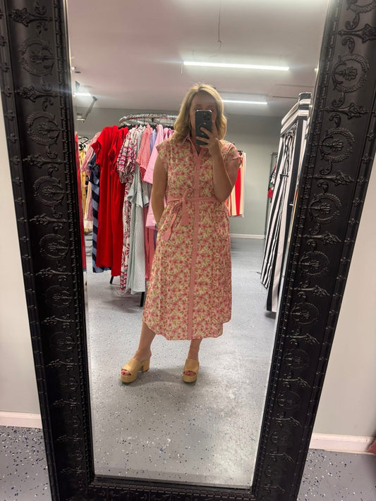 Pink floral tie dress