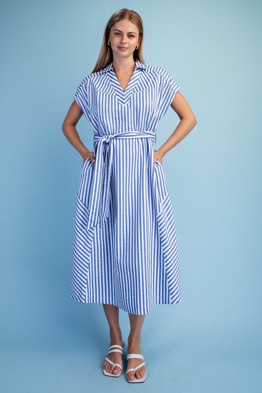 Blue stripe midi dress