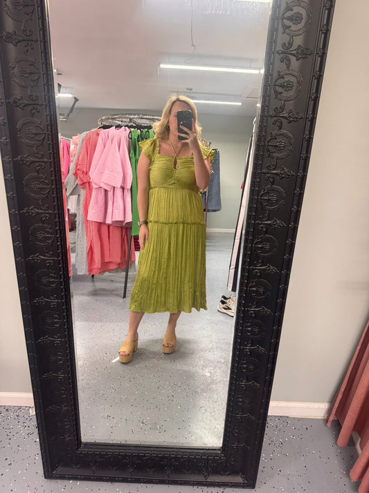 Green satin dress