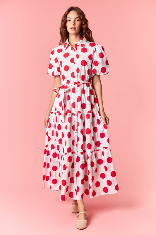 Red and white polkadot dress