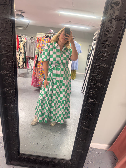 Green& purple check dress